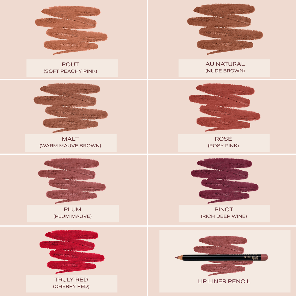 Youngblood Lip Pencil shade chart